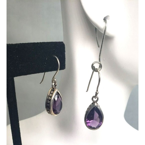 Vintage Sterling Silver 925 Amythist Teardrop Pendant Matching Earrings with 18" - Picture 5 of 12
